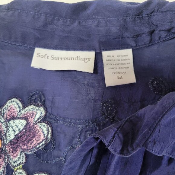 Soft Surroundings Women Purple Embroidered Floral Button-Down Shirt Top Size M - Picture 2 of 11